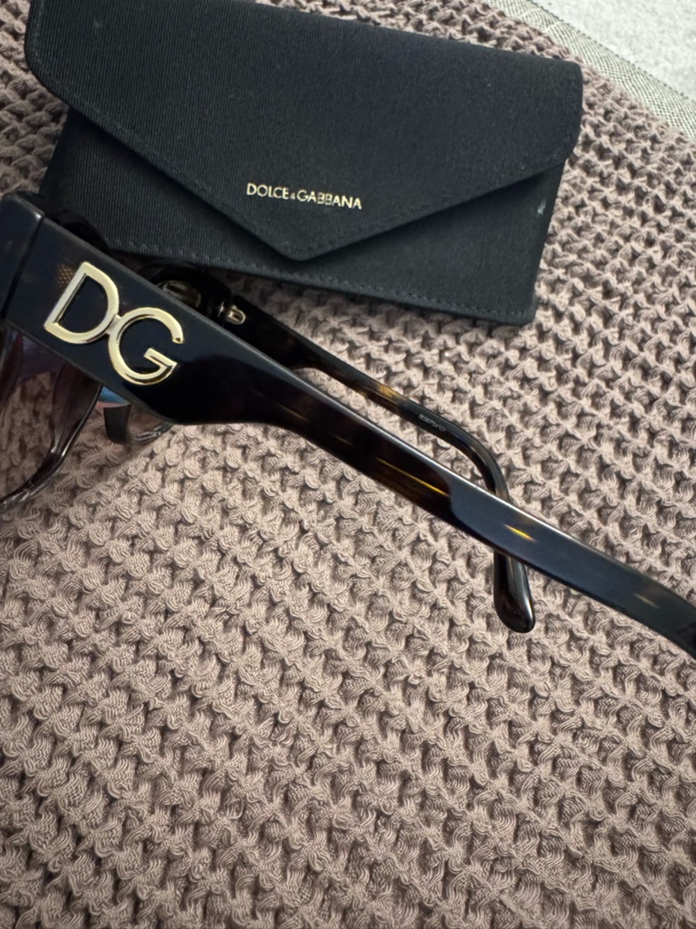 Dolce & Gabbana Black Rectangular Sunglasses with Gold DG Logos - Picture 3 of 3